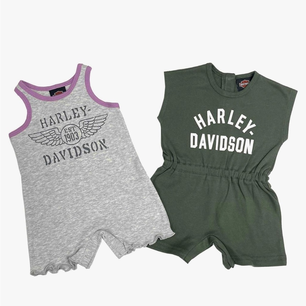 Harley-Davidson Baby Girls' 2-Pack Romper Set - Light Gray & Green